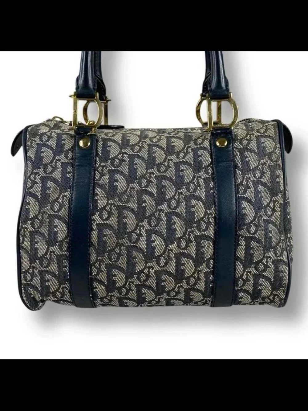 Dior Navy & Beige Oblique Satchel with Gold Hardware